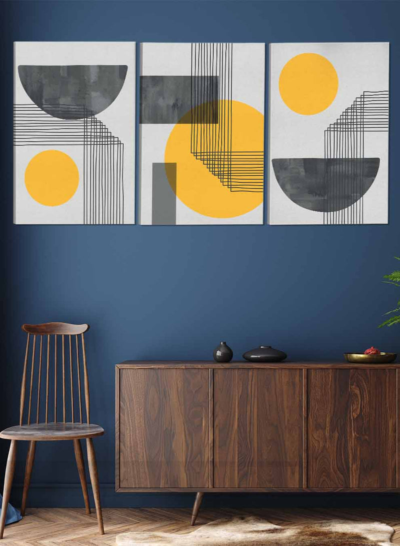 Circles Rectangle Curved Lines Paintings(set of 3)