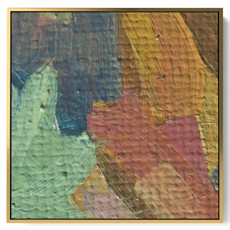 Square Canvas Wall Art Stretched Over Wooden Frame with Gold Floating Frame and Oil Painting