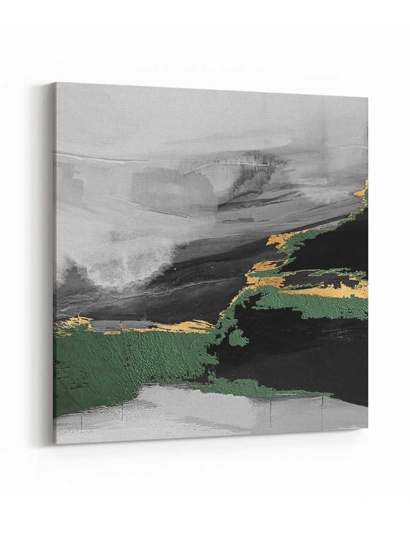 Square Canvas Wall Art Stretched Over Wooden Frame with Gold Floating Frame and Electric Storm Abstract Painting
