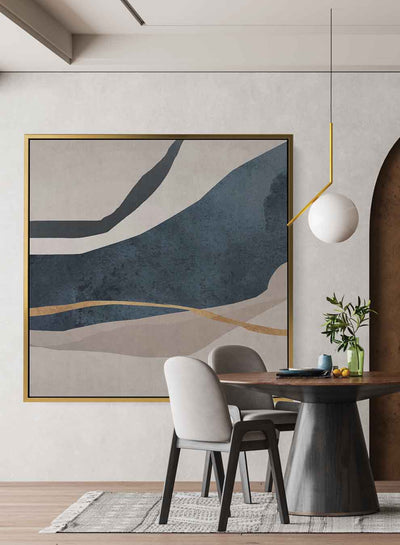 Square Canvas Wall Art Stretched Over Wooden Frame with Gold Floating Frame and Colourful Floral Art Painting