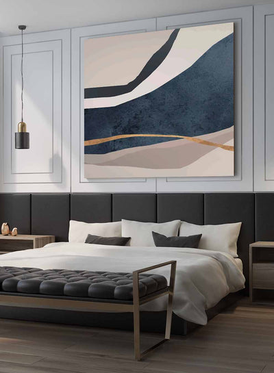 Square Canvas Wall Art Stretched Over Wooden Frame with Gold Floating Frame and Colourful Floral Art Painting