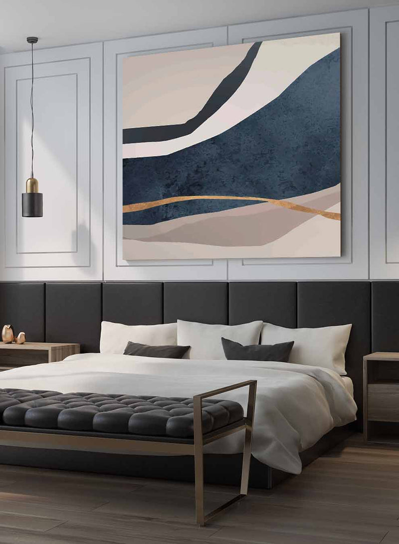 Square Canvas Wall Art Stretched Over Wooden Frame with Gold Floating Frame and Colourful Floral Art Painting