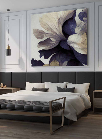 Square Canvas Wall Art Stretched Over Wooden Frame with Black Floating Frame and Beautiful Flowers Painting