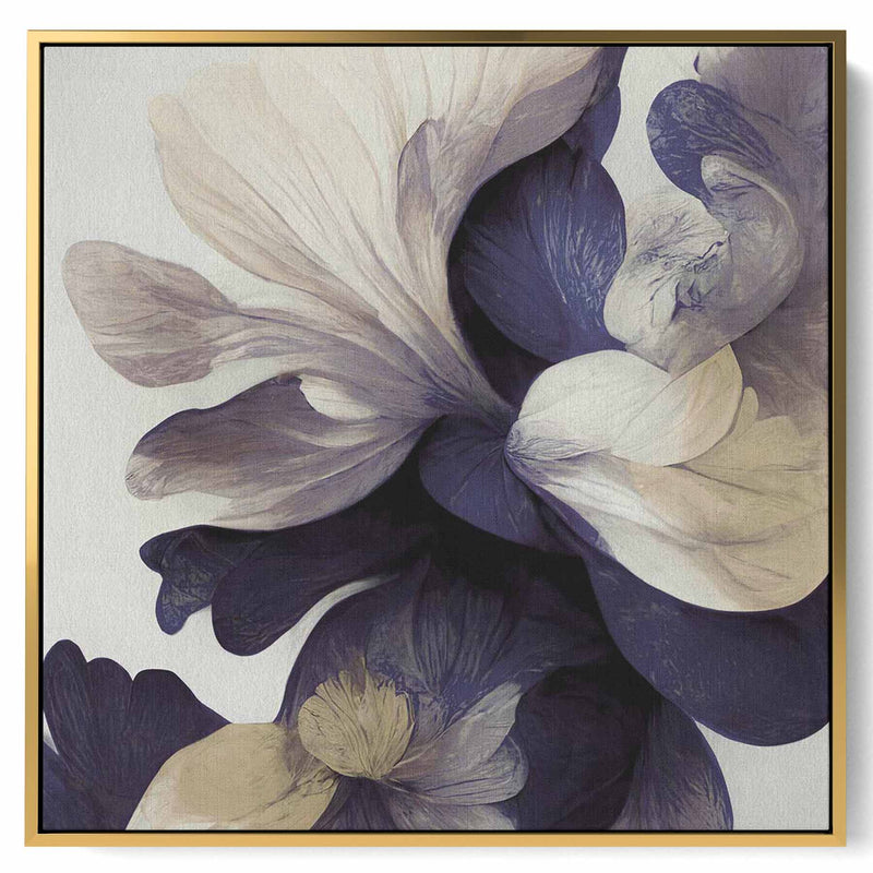 Square Canvas Wall Art Stretched Over Wooden Frame with Black Floating Frame and Beautiful Flowers Painting