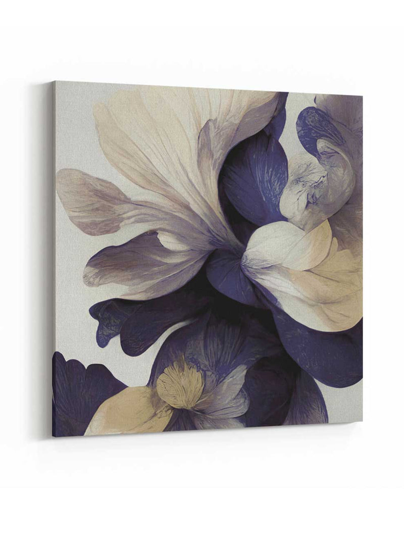Square Canvas Wall Art Stretched Over Wooden Frame with Black Floating Frame and Beautiful Flowers Painting