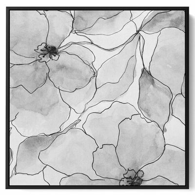 Square Canvas Wall Art Stretched Over Wooden Frame with Black Floating Frame and Flower Art Painting22