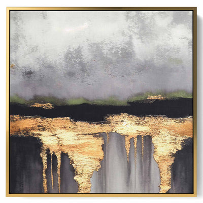 Square Canvas Wall Art Stretched Over Wooden Frame with Gold Floating Frame and Abstract Art Painting23