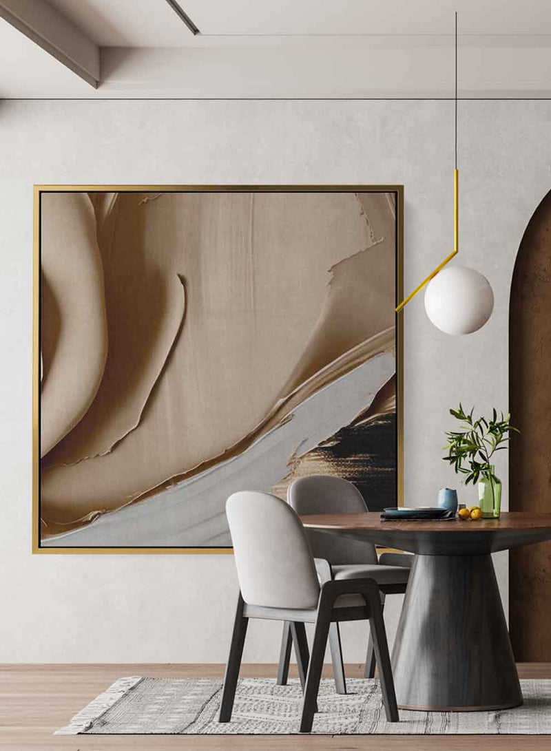 Square Canvas Wall Art Stretched Over Wooden Frame with Gold Floating Frame and Horse Oil Painting