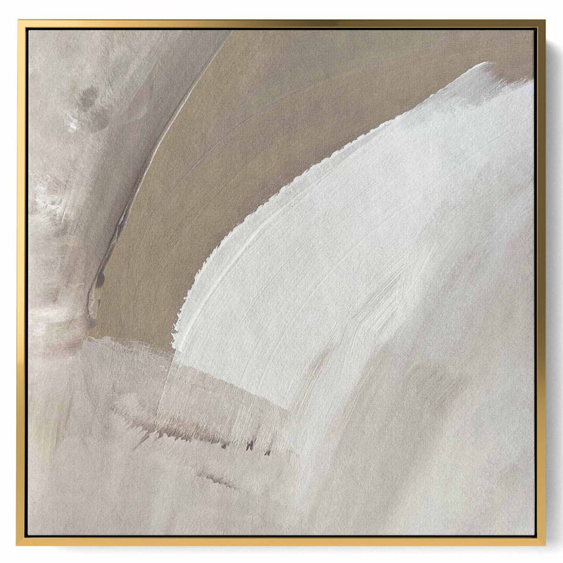 Square Canvas Wall Art Stretched Over Wooden Frame with Gold Floating Frame and Modern Abstract Painting