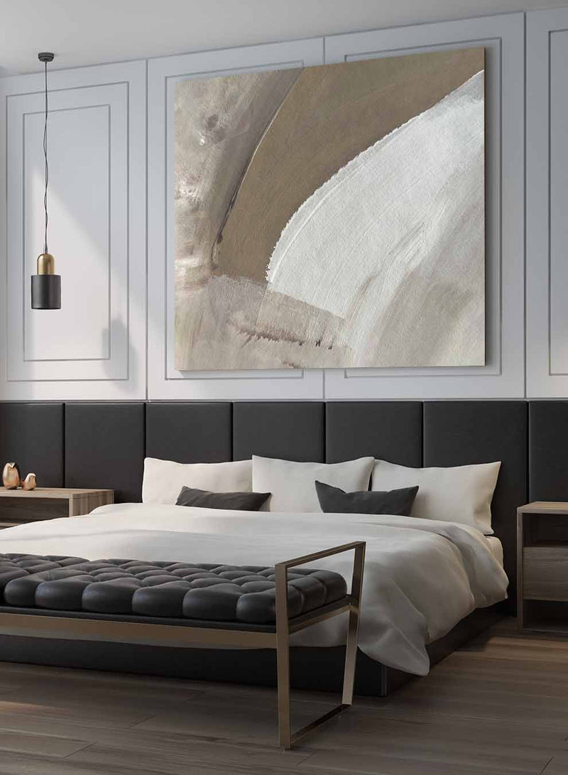 Square Canvas Wall Art Stretched Over Wooden Frame with Gold Floating Frame and Modern Abstract Painting