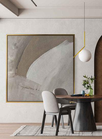 Square Canvas Wall Art Stretched Over Wooden Frame with Gold Floating Frame and Modern Abstract Painting