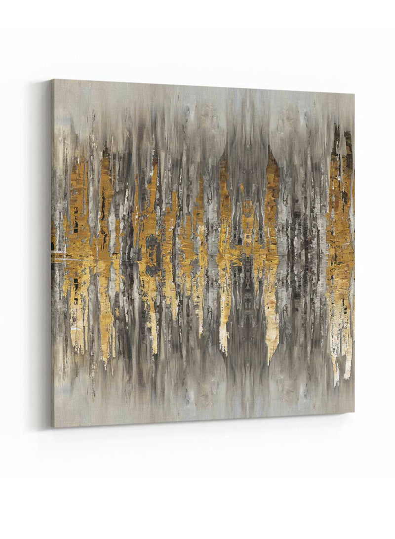 Square Canvas Wall Art Stretched Over Wooden Frame with Gold Floating Frame and Wild Horse Painting