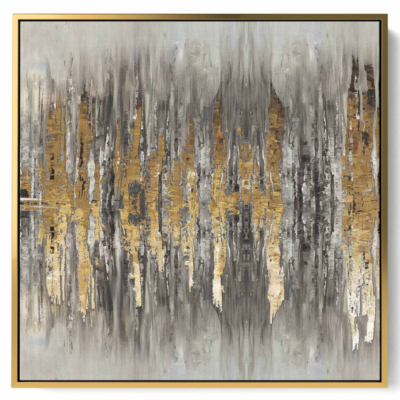 Square Canvas Wall Art Stretched Over Wooden Frame with Gold Floating Frame and Wild Horse Painting
