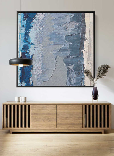 Square Canvas Wall Art Stretched Over Wooden Frame with Gold Floating Frame and Modern City Oil Painting