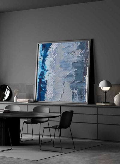 Square Canvas Wall Art Stretched Over Wooden Frame with Gold Floating Frame and Modern City Oil Painting