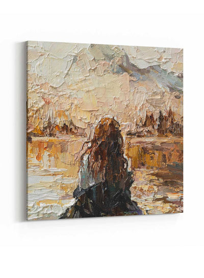 Square Canvas Wall Art Stretched Over Wooden Frame with Gold Floating Frame and Street View Of Tokyo City Painting