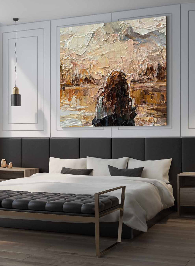 Square Canvas Wall Art Stretched Over Wooden Frame with Gold Floating Frame and Street View Of Tokyo City Painting