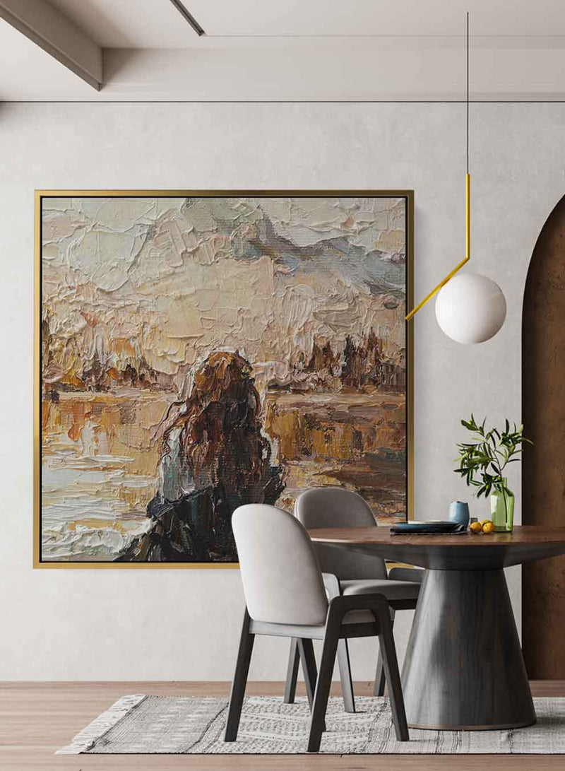 Square Canvas Wall Art Stretched Over Wooden Frame with Gold Floating Frame and Street View Of Tokyo City Painting