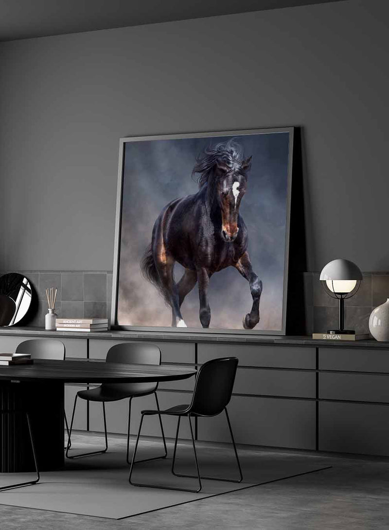 Square Canvas Wall Art Stretched Over Wooden Frame with Black Floating Frame and Winter Is Here Painting