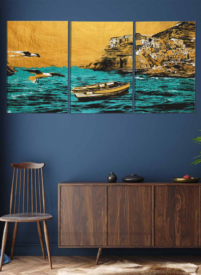 Sea Boat Birds Paintings(set of 3)