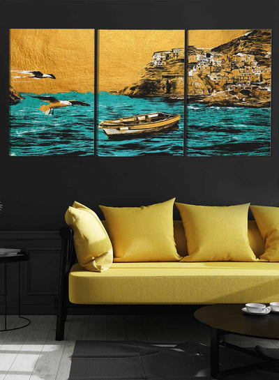 Sea Boat Birds Paintings(set of 3)