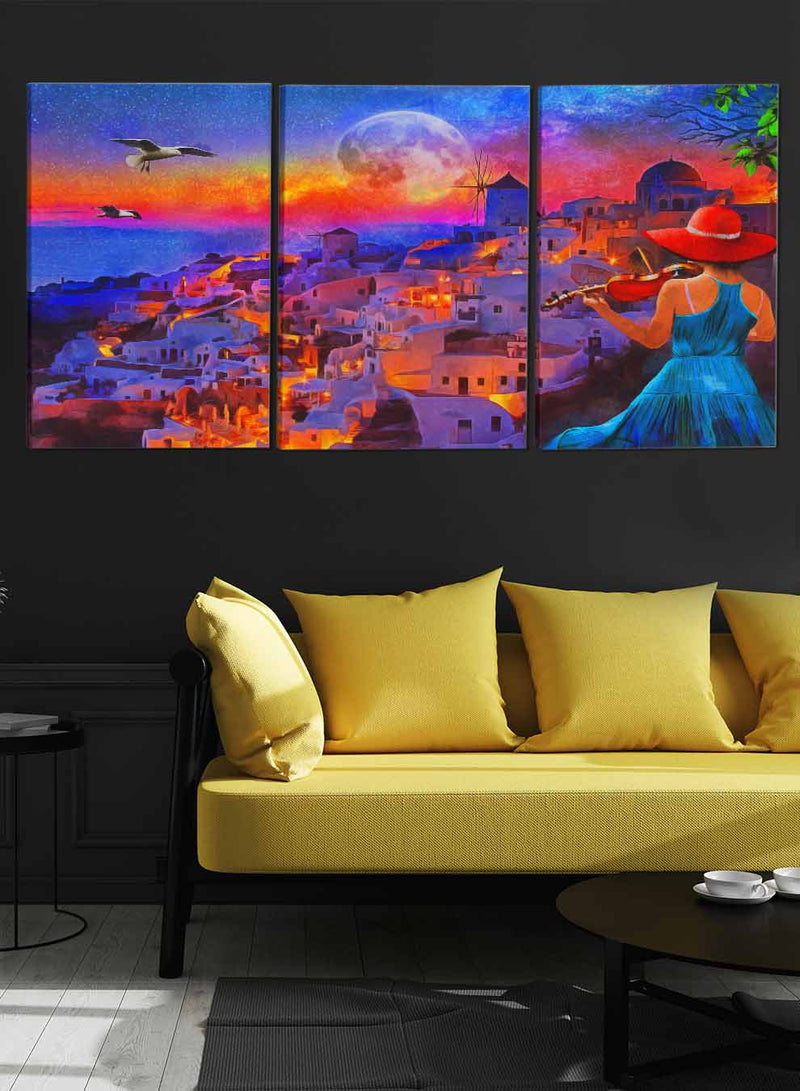 Girl Playing Violin Paintings(set of 3)