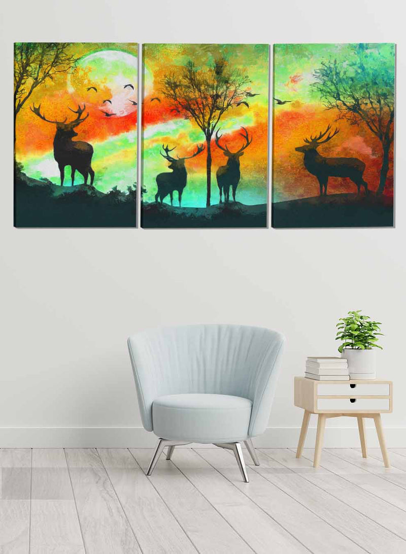 Deer In Jungle Paintings(set of 3)