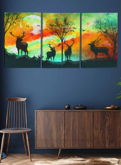 Deer In Jungle Paintings(set of 3)
