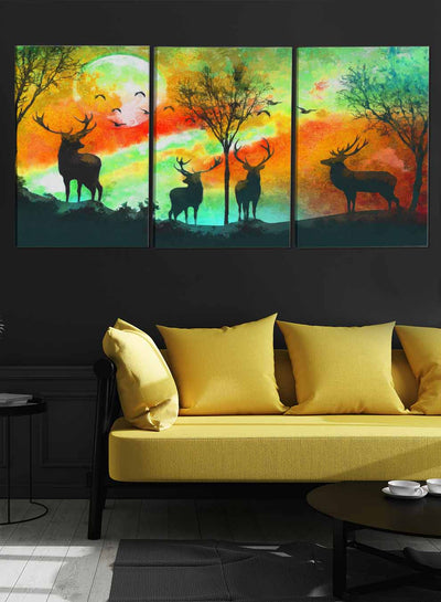 Deer In Jungle Paintings(set of 3)