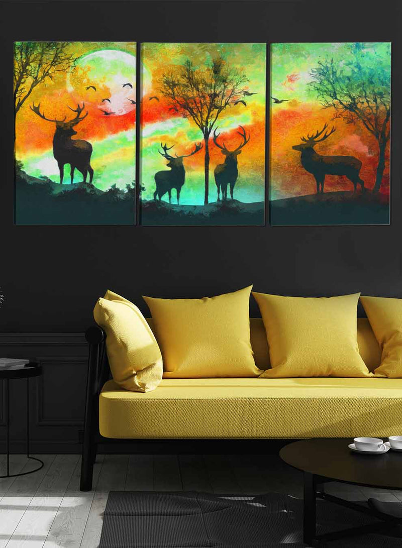 Deer In Jungle Paintings(set of 3)