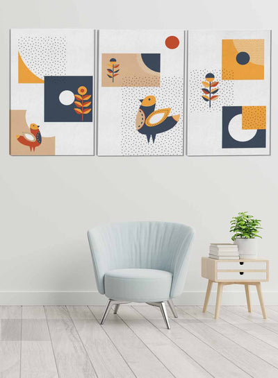 Birds Flowers Circles Paintings(set of 3)