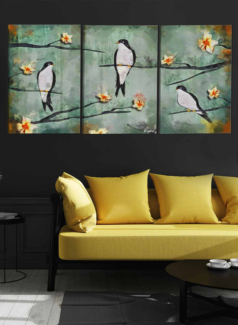 Swallow With Flowers Paintings(set of 3)