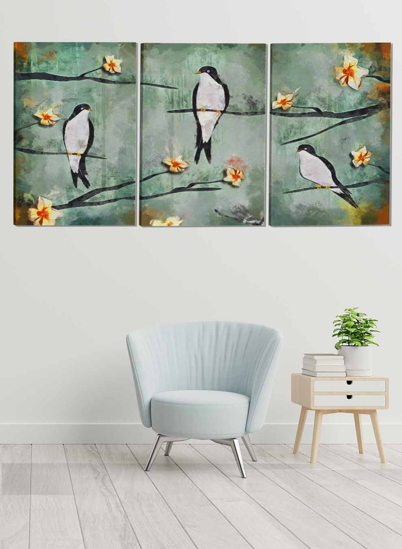 Swallow With Flowers Paintings(set of 3)