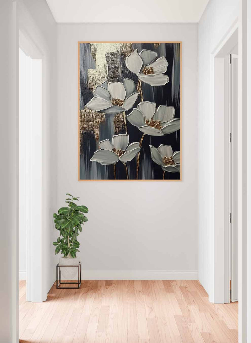 Canvas Wall Art Stretched Over Wooden Frame with Gold Floating Frame