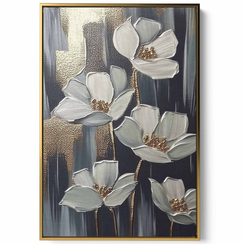 Canvas Wall Art Stretched Over Wooden Frame with Gold Floating Frame