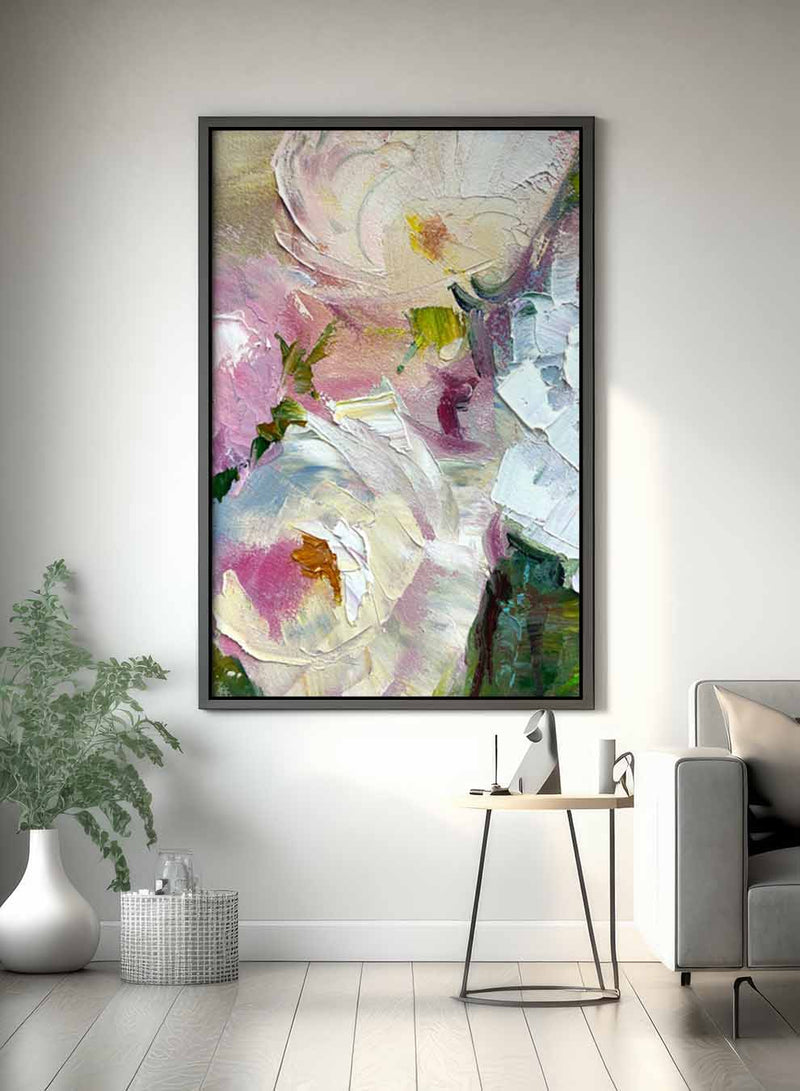 Canvas Wall Art Stretched Over Wooden Frame with Black Floating Frame