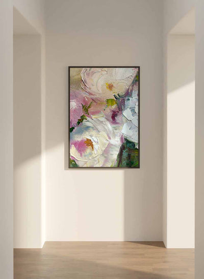 Canvas Wall Art Stretched Over Wooden Frame with Black Floating Frame