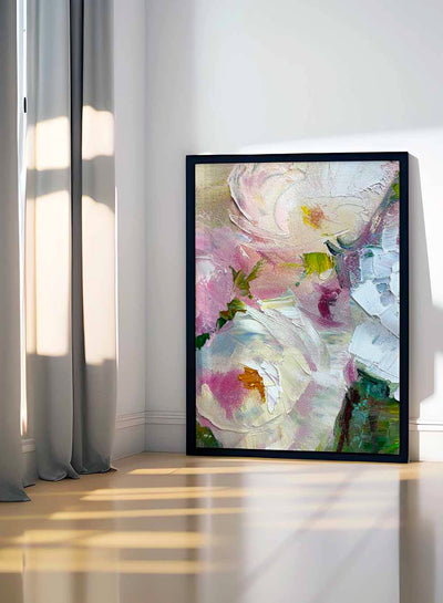 Canvas Wall Art Stretched Over Wooden Frame with Black Floating Frame