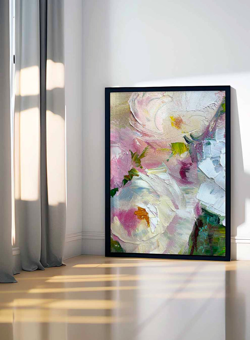 Canvas Wall Art Stretched Over Wooden Frame with Black Floating Frame