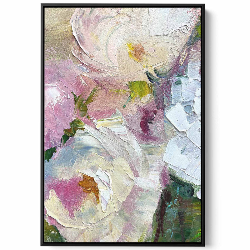 Canvas Wall Art Stretched Over Wooden Frame with Black Floating Frame