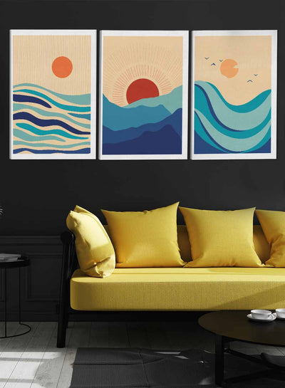 Sea Mountain Sun Bird Abstract Paintings(set of 3)