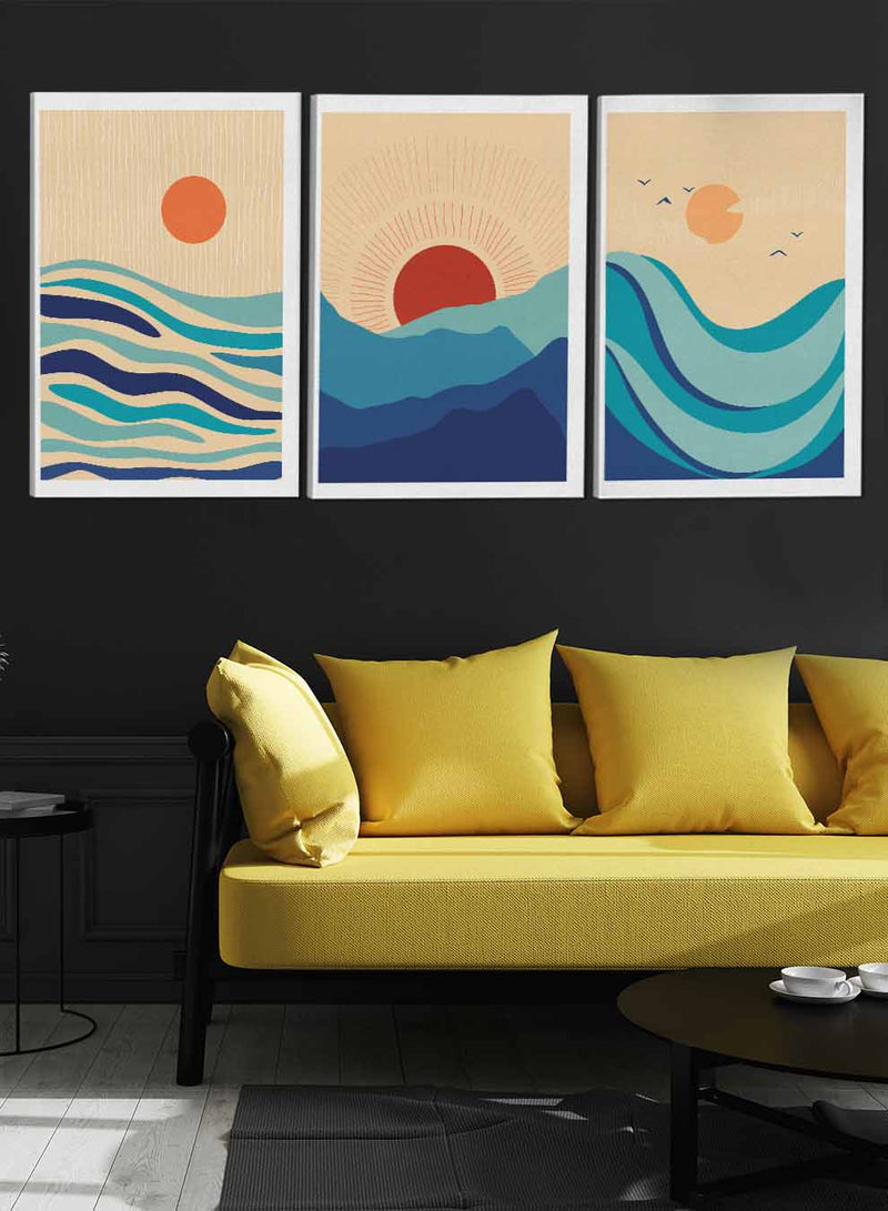 Sea Mountain Sun Bird Abstract Paintings(set of 3)