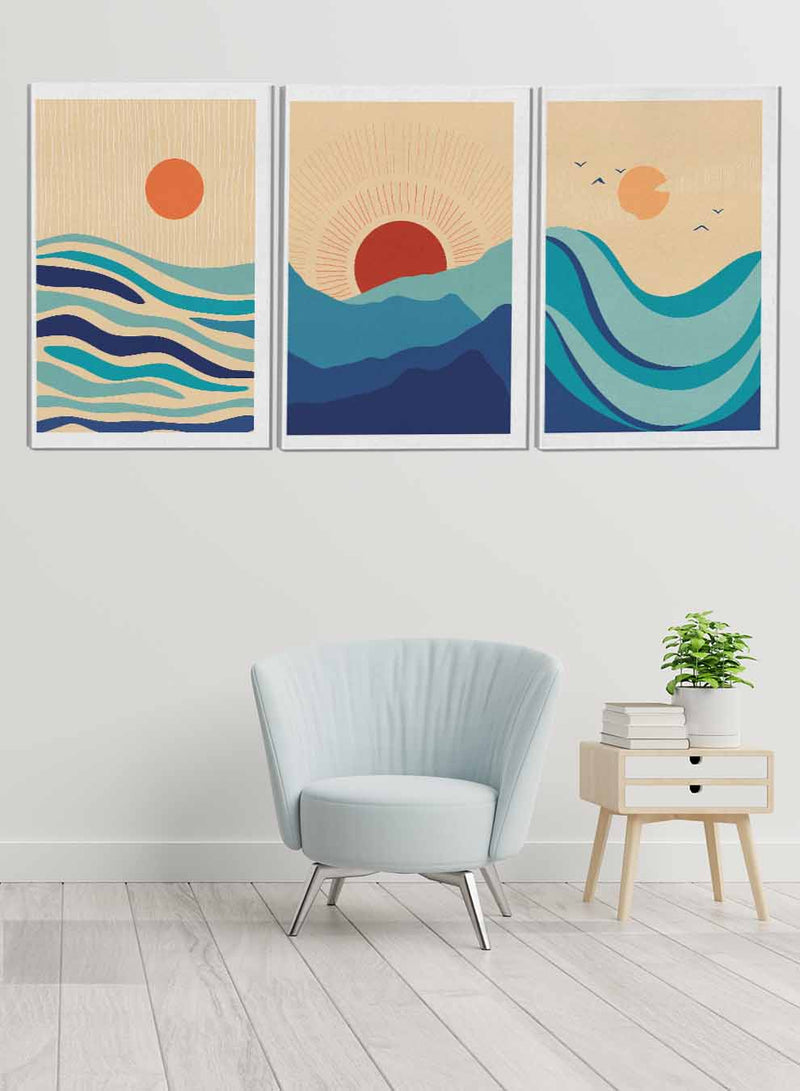 Sea Mountain Sun Bird Abstract Paintings(set of 3)