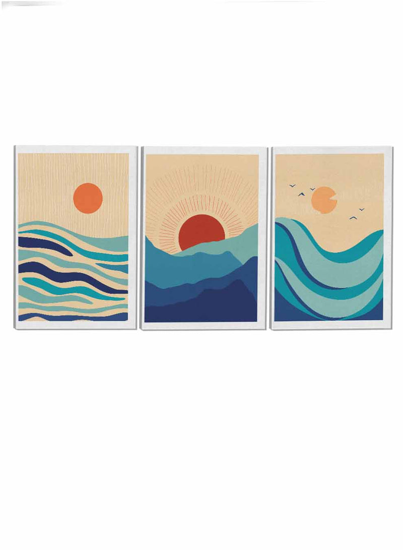 Sea Mountain Sun Bird Abstract Paintings(set of 3)