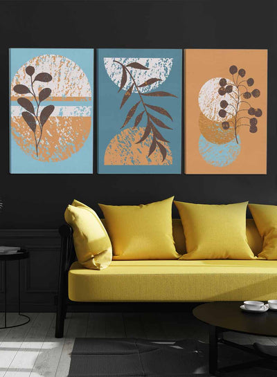 Abstract Leaves Circles Paintings(set of 3)
