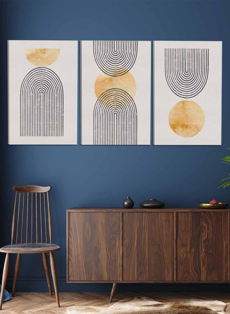Abstract Moon Round Shape Lines Paintings(set of 3)