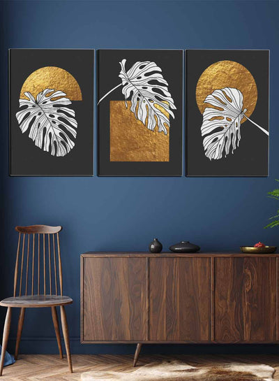 Abstract Leaves on a Dark Background Paintings(set of 3)