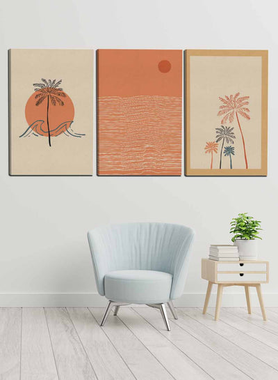 Abstract Trees Sun Sea Paintings(set of 3)