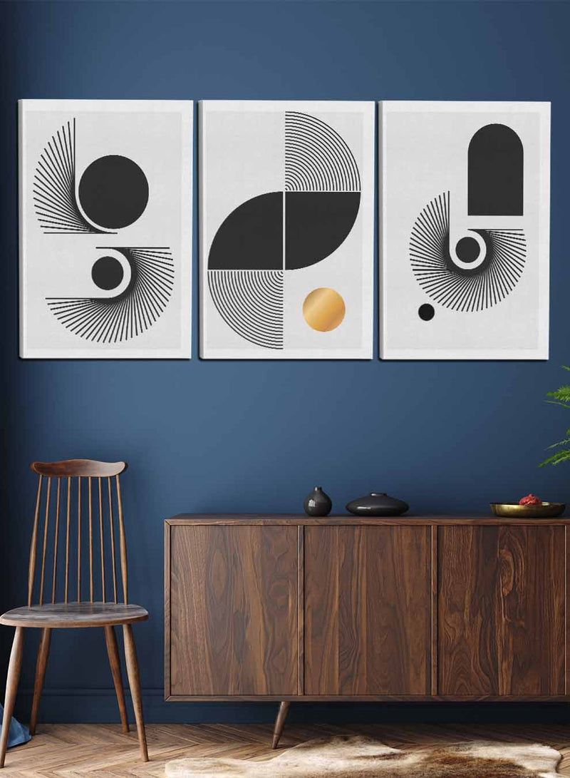 Abstract Curves Shapes and circle Paintings(set of 3)