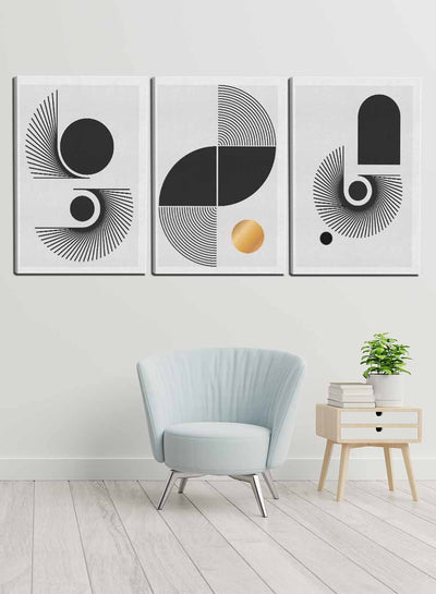 Abstract Curves Shapes and circle Paintings(set of 3)